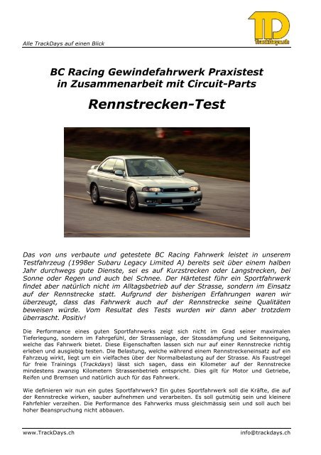 Test Rennstrecke - Circuit-parts.ch