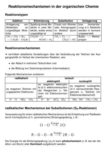 Reaktionsmechanismen in der organischen Chemie Cl ... - Wilke-j.de