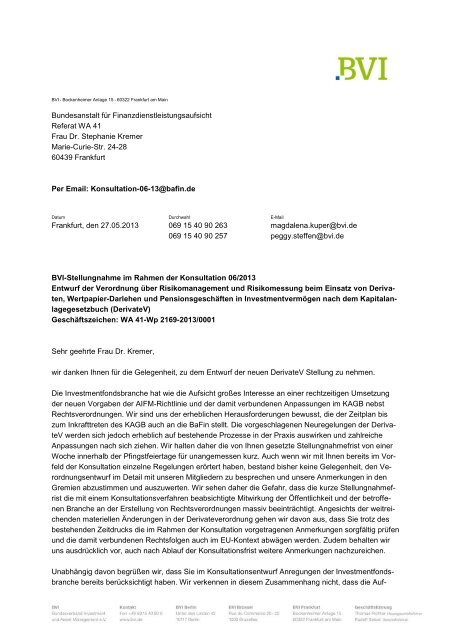 BVI Position zum Entwurf der Verordnung über Risikomanagement ...