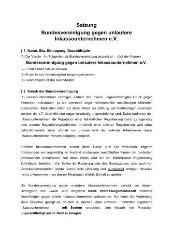 Satzung Bundesvereinigung gegen unlautere Inkassounternehmen ...