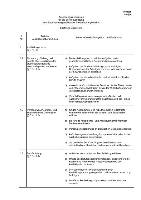 Sachlicher Rahmenlehrplan für den Ausbildungsberuf