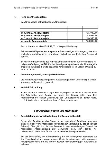 SPEZIAL- MANTEL- TARIFVERTRAG - DEHOGA Niedersachsen