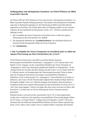 Stellungnahme zum theologischen Gutachten von Ulrich Wilckens ...