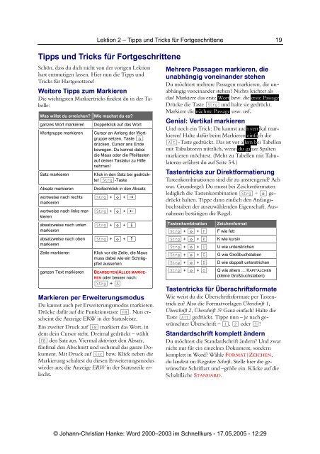 Tipps und Tricks für Fortgeschrittene