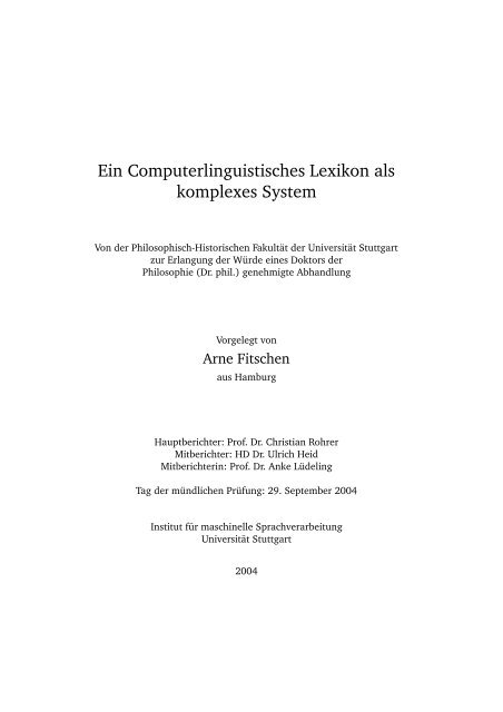 Ein Computerlinguistisches Lexikon als komplexes System