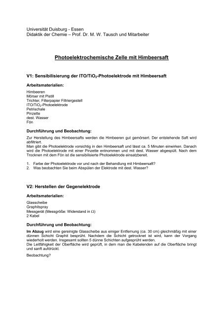 Photoelektrochemische Zelle mit Himbeersaft - Chemie und ihre ...