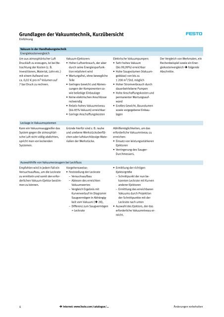 Grundlagen der Vakuumtechnik, Kurzübersicht - Festo