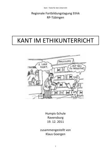 Reader: Kant im Ethikunterricht - Fachverband Ethik eV