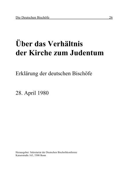 Verhältnis der Kirche zum Judentum - Deutsche Bischofskonferenz