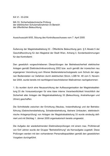 Magistratsabteilung 33, Sicherheitstechnische Prüfung der ... - Wien