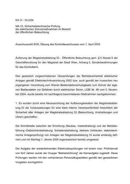 Magistratsabteilung 33, Sicherheitstechnische Prüfung der ... - Wien