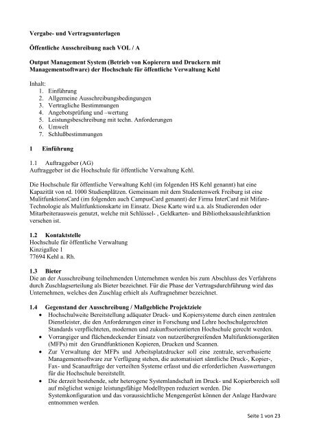 Vergabe - u. Vertragsunterlagen HS Kehl 12-01 ... - Hochschule Kehl