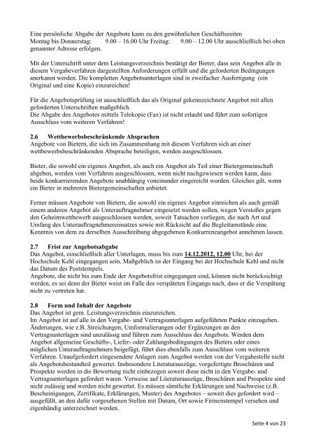 Vergabe - u. Vertragsunterlagen HS Kehl 12-01 ... - Hochschule Kehl