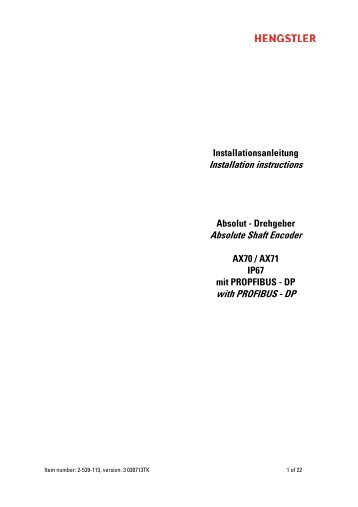 Installation instructions Absolute Shaft Encoder ... - Hengstler GmbH