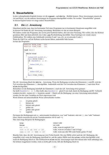 Programmieren von LegoMindstorms-Robotern mit NQC