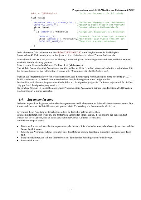 Programmieren von LegoMindstorms-Robotern mit NQC