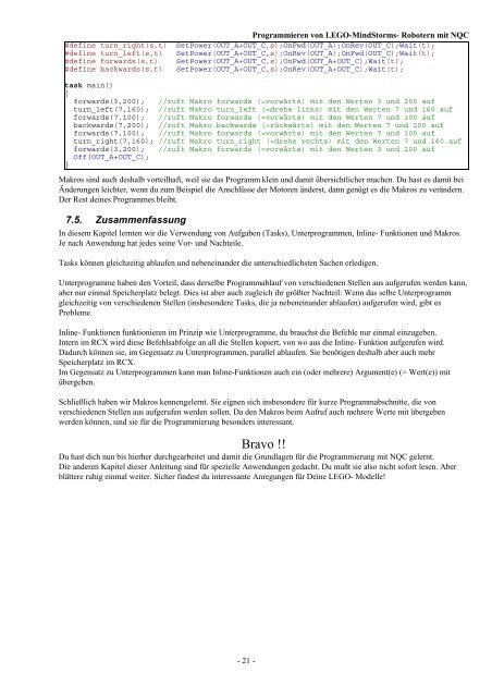 Programmieren von LegoMindstorms-Robotern mit NQC