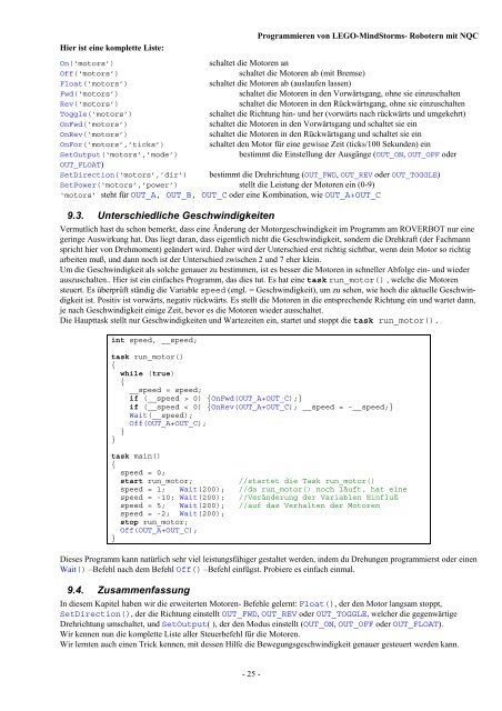 Programmieren von LegoMindstorms-Robotern mit NQC