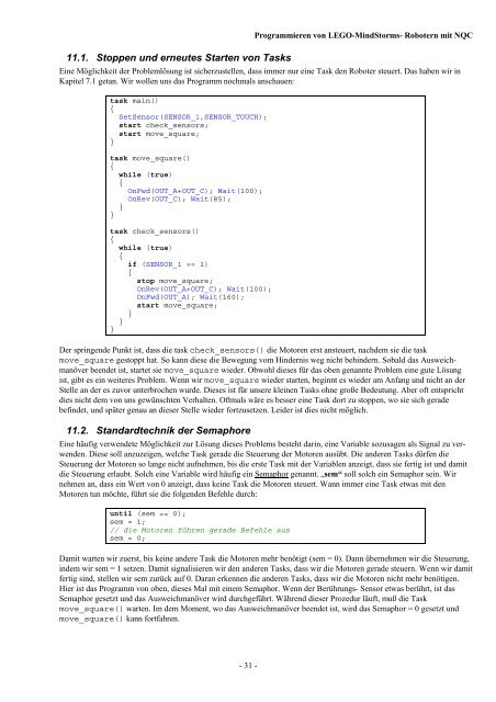 Programmieren von LegoMindstorms-Robotern mit NQC