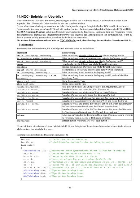 Programmieren von LegoMindstorms-Robotern mit NQC