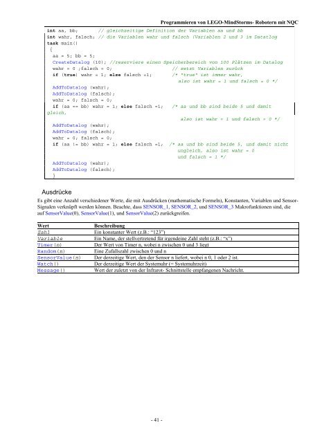 Programmieren von LegoMindstorms-Robotern mit NQC