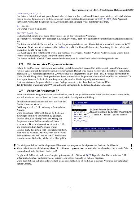 Programmieren von LegoMindstorms-Robotern mit NQC