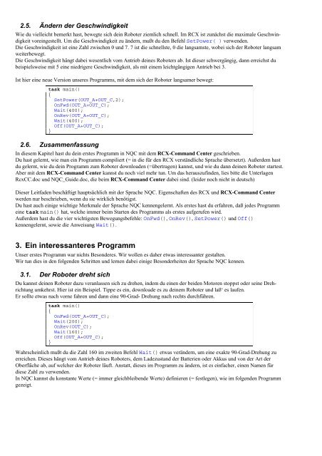 Programmieren von LegoMindstorms-Robotern mit NQC