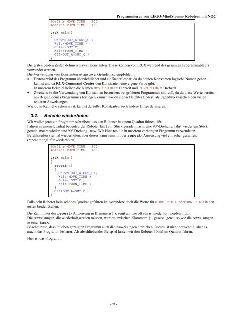 Programmieren von LegoMindstorms-Robotern mit NQC