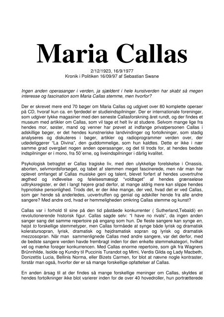 Maria Callas - Sebastian Swane