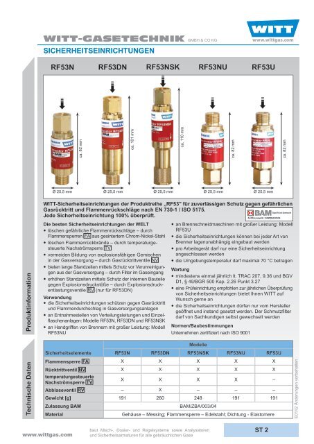 RF53N, -DN, -NU, -U, -NSK - WITT Gasetechnik GmbH