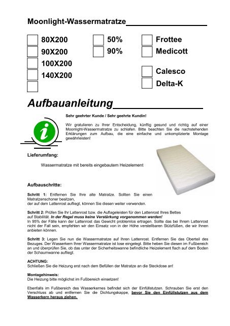 Aufbauanleitung - Moonlight Schlafsysteme