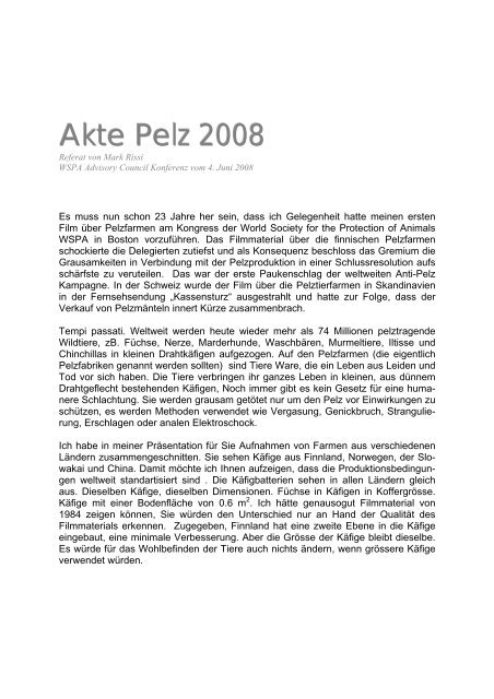 Akte Pelz 2008 - Schweizer Tierschutz STS