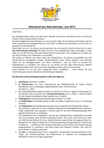 Elternbrief des Elternbeirates, Juni 2013 - St. Nikolaus Wendelstein