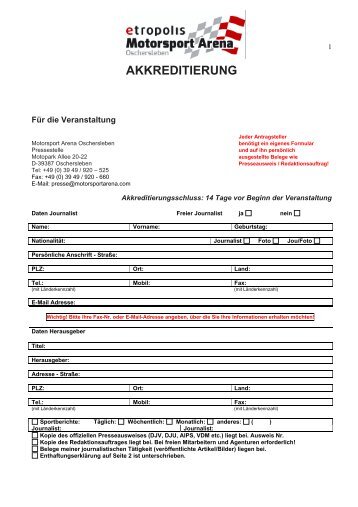 Akkreditierung pdf - deutsch - Motorsport Arena Oschersleben