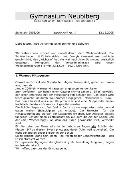 2005/06 Rundbrief Nr. 2 - Gymnasium Neubiberg