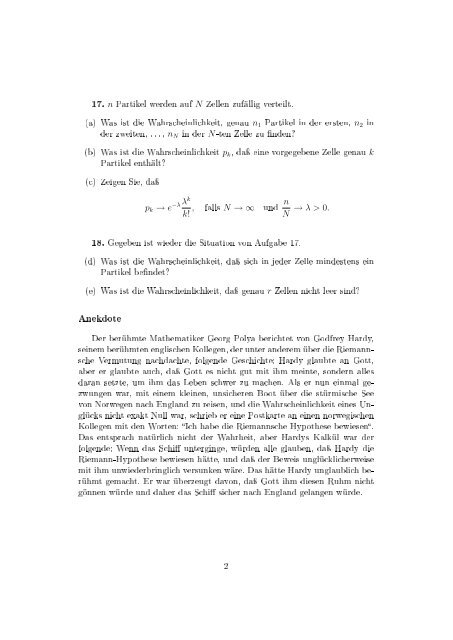 Prof. Dr. W. Wefelmeyer WS 2004/05 Dipl.-Math. K. Tang Übungen ...