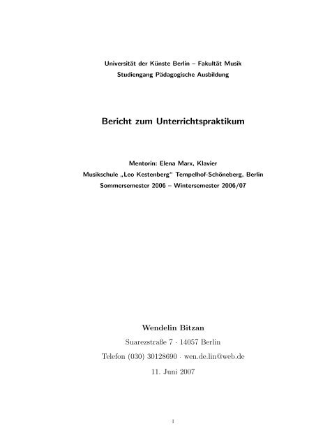 Bericht Zum Unterrichtspraktikum Studiengang Pa