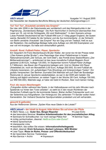 ABZV aktuell Ausgabe 14 / August 2005 Der Newsletter der ...