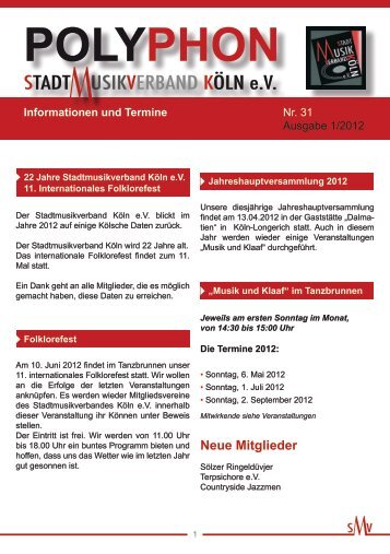 Nr. 31 Ausgabe 1/2012 - Stadtmusikverband-Köln eV