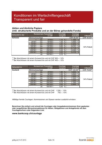 Konditionen im Wertschriftengeschäft Transparent und ... - Bank Coop