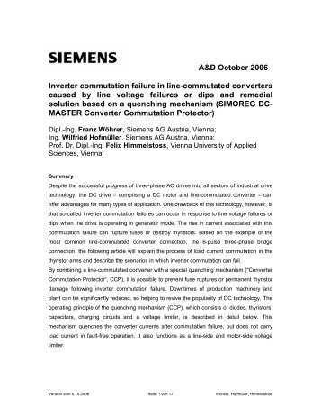 A&D October 2006 Inverter commutation failure in line ... - Siemens