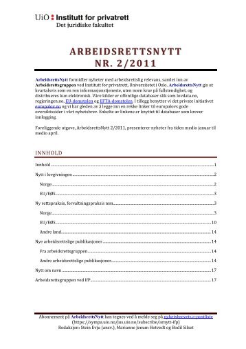 ARBEIDSRETTSNYTT NR. 2/2011 - Universitetet i Oslo