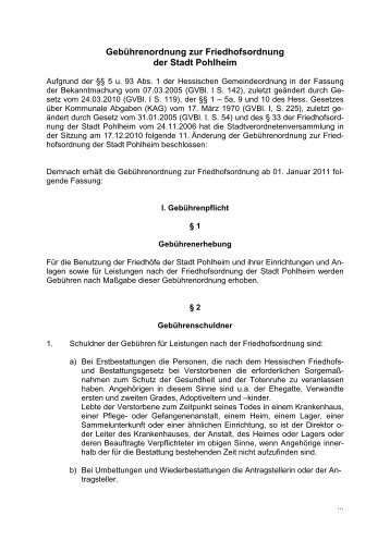 Gebührenordnung zur Friedhofsordnung der Stadt Pohlheim