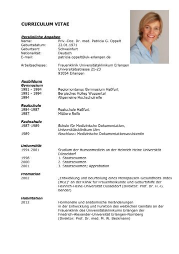 CURRICULUM VITAE - Frauenklinik - Universitätsklinikum Erlangen