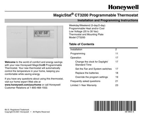 69-0653 - MagicStat CT3200 Programmable Thermostat ... - Geisel