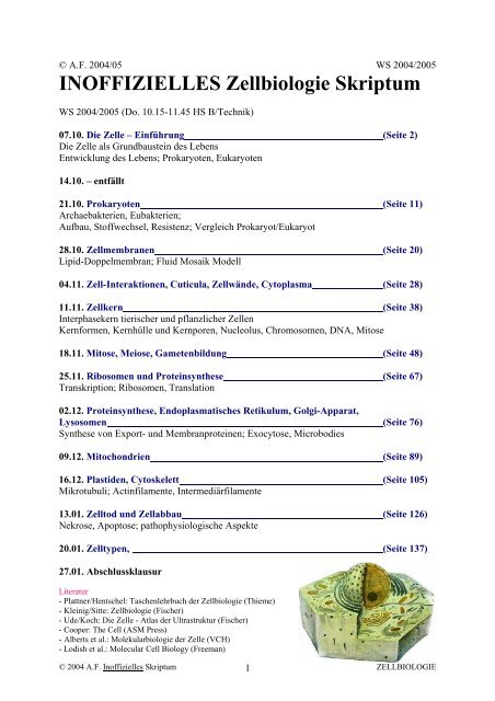 Zellbiologie WS 2004-05 (Inoffizielles Skriptum) - Komplett