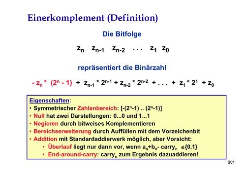 Datendarstellung im Rechner, Rechnerarithmetik