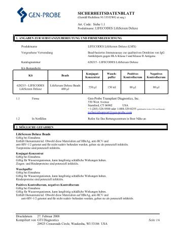 SICHERHEITSDATENBLATT - Gen-Probe, Inc.