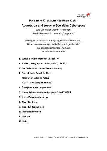 Aggression und sexuelle Gewalt im Cyberspace