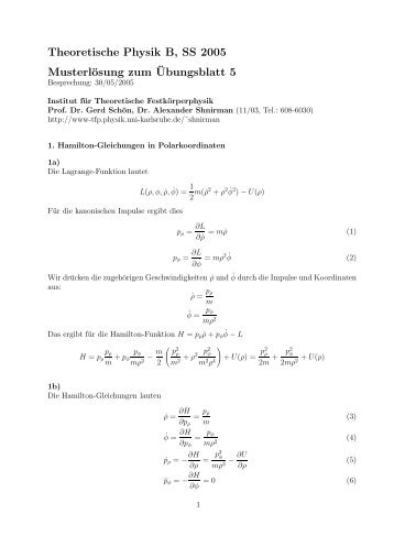 Theoretische Physik B, SS 2005 Musterlösung zum ¨Ubungsblatt 5